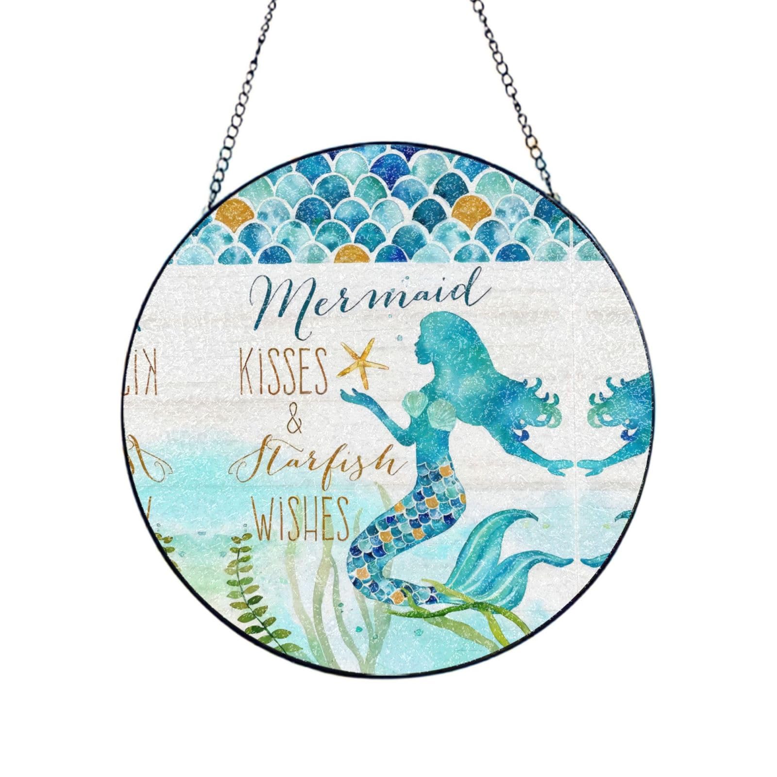 Poezjzw Stained Glass Window Hanging - Mermaid Sun Catcher For Door Garden Home Decor Christmas Mother'S Day Birthday Gifts 4in（10cm）