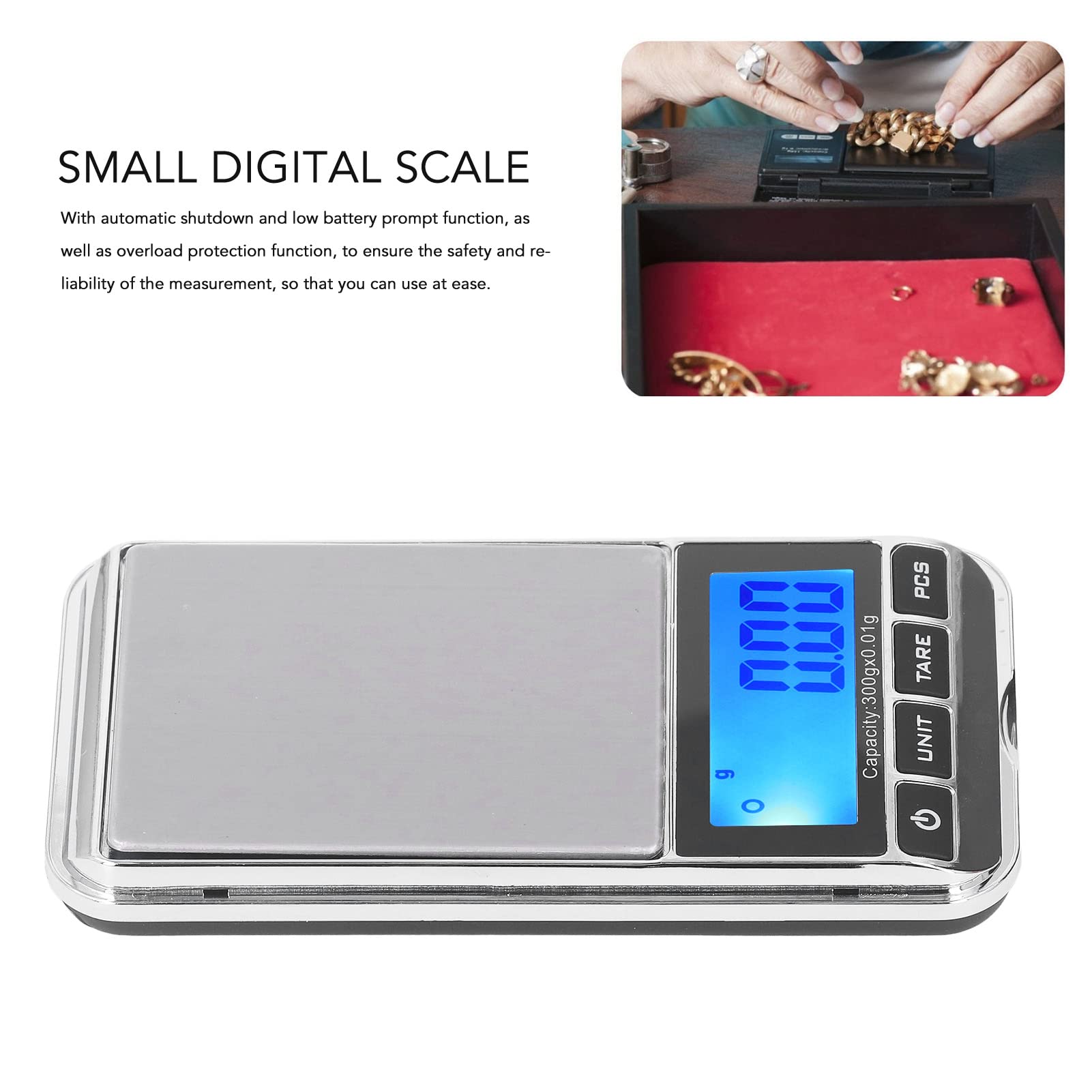 Cyfrowa Waga Kieszonkowa, Mini Kieszonkowa Waga Jubilerska z ABS z Wyświetlaczem LCD, Czujniki o Wysokiej Dokładności Duża Platforma Ważąca Automatyczne Wyłączanie w Sklepie Jubilerskim