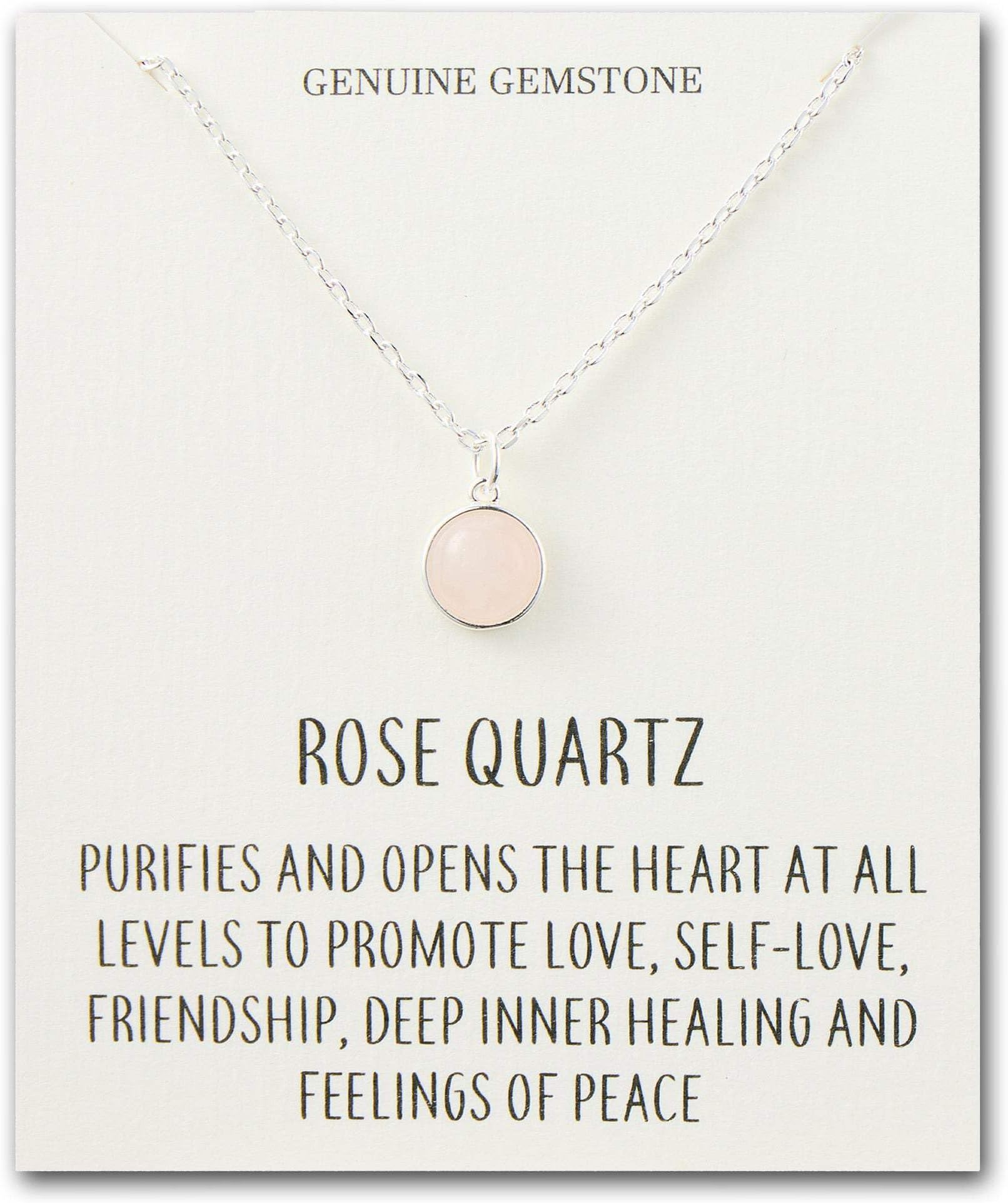 Philip JonesRose Quartz Necklace with Quote Card, Adjustable, Silver-plated, Quartz