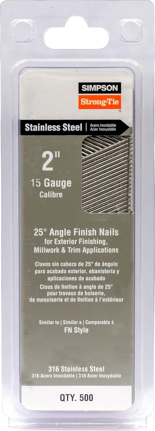 Simpson Strong-Tie T15N200FNB 2" 15ga 316SS Angled Finish Nails 500ct