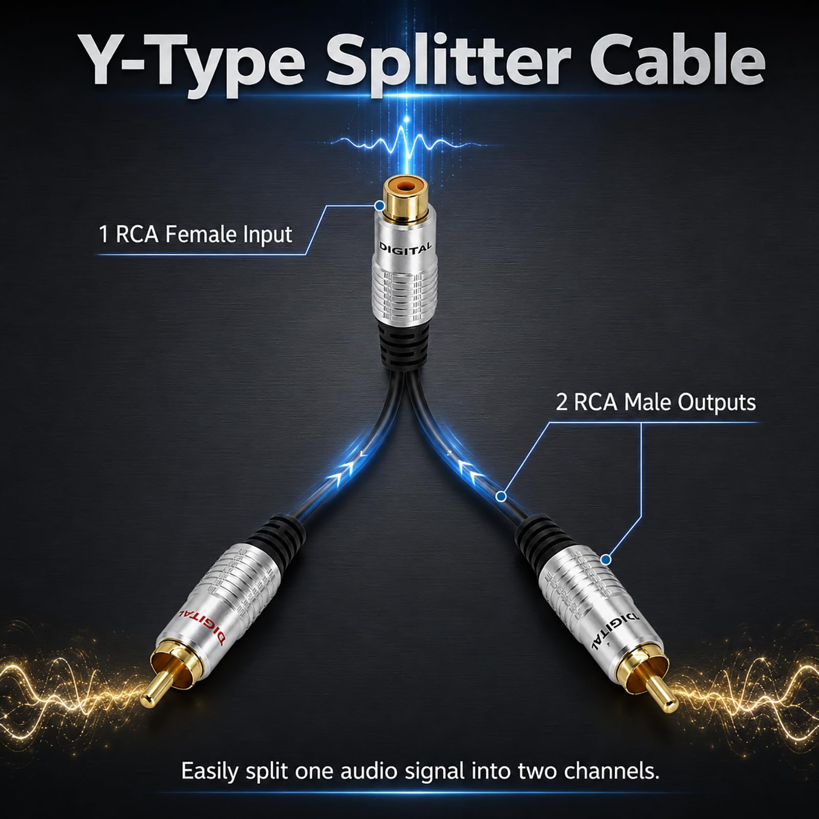 Cinch Y Splitter Kabel, 1 Buchse auf 2 Stecker, Cinch Y Adapter, Stereo Audio Adapter für Subwoofer, Verstärker, Subwoofer, Phono, Heimkino, Auto, HiFi, Vergoldeter Stecker, 25 cm