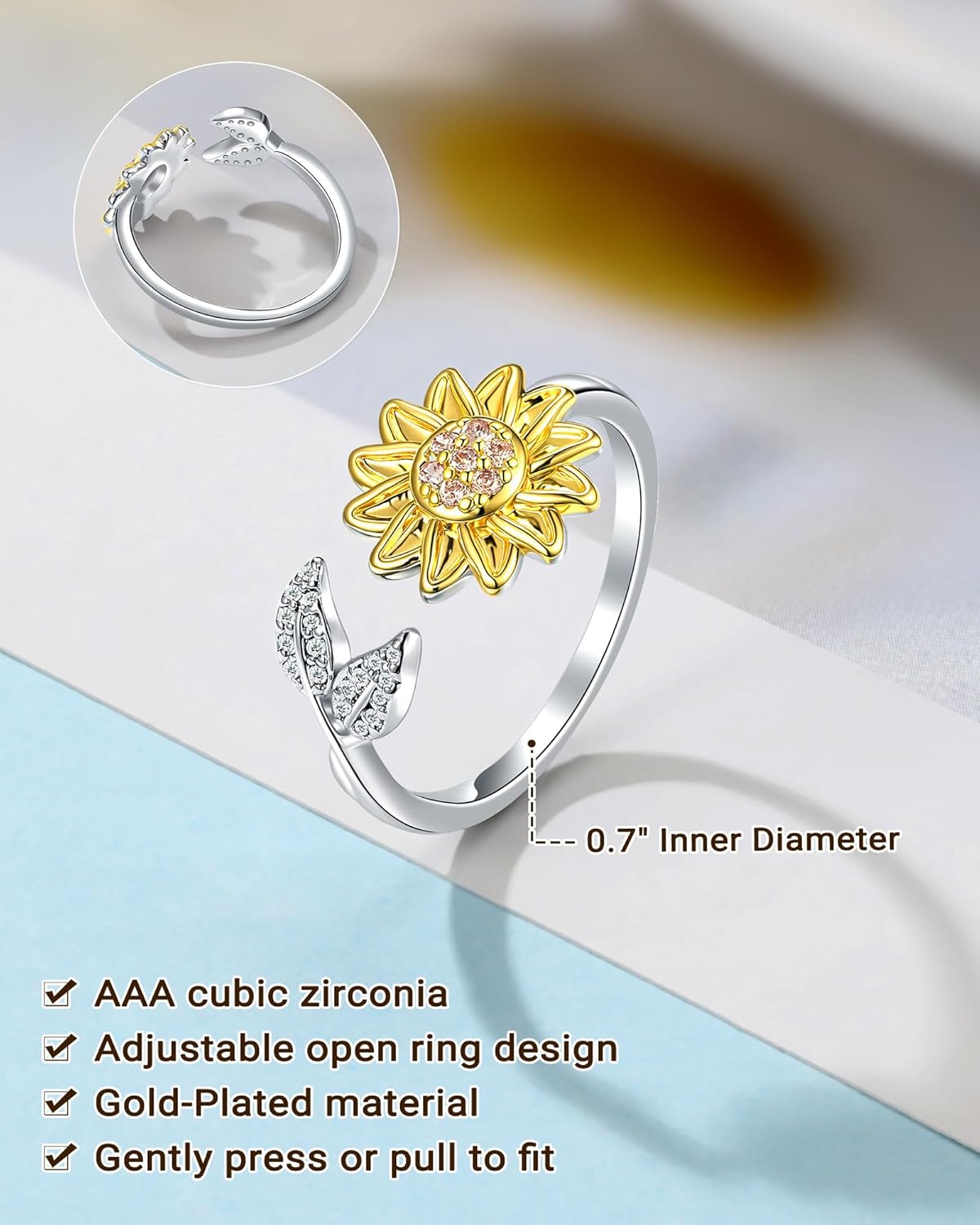 Valentines Gifts for Teen Girls Cute Sunflower Adjustable Ring Trendy Stuff for Teen Girls & Women Birthday Gifts - Image 4