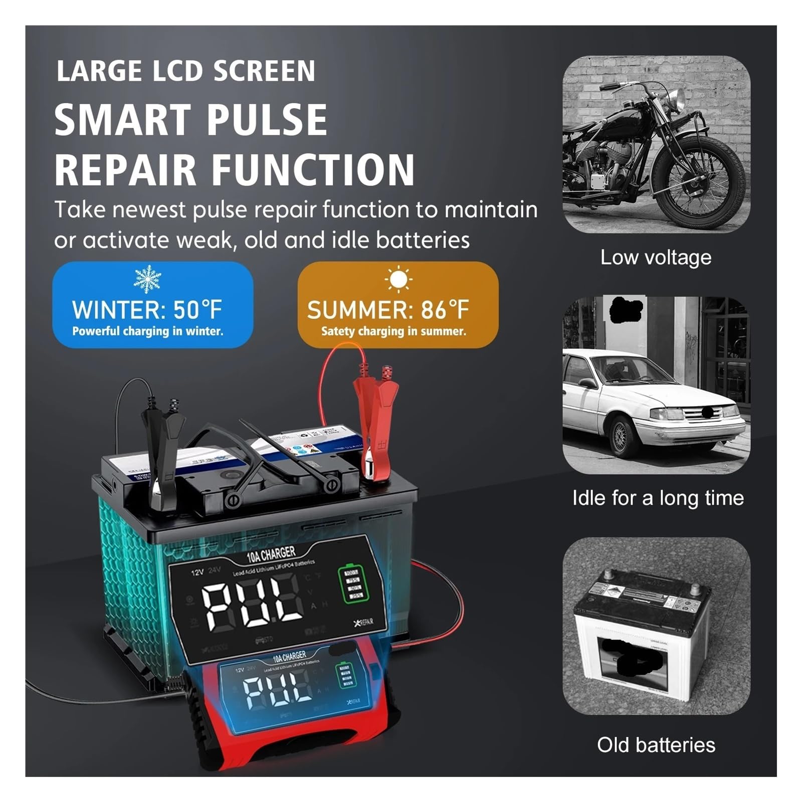 Cargador De Batería De Coche De Reparación Inteligente Universal De 12V 24V 10A, Cargador De Reparación For Batería De Plomo Ácido AGM GEL LiFePO4(10A UK Plug)