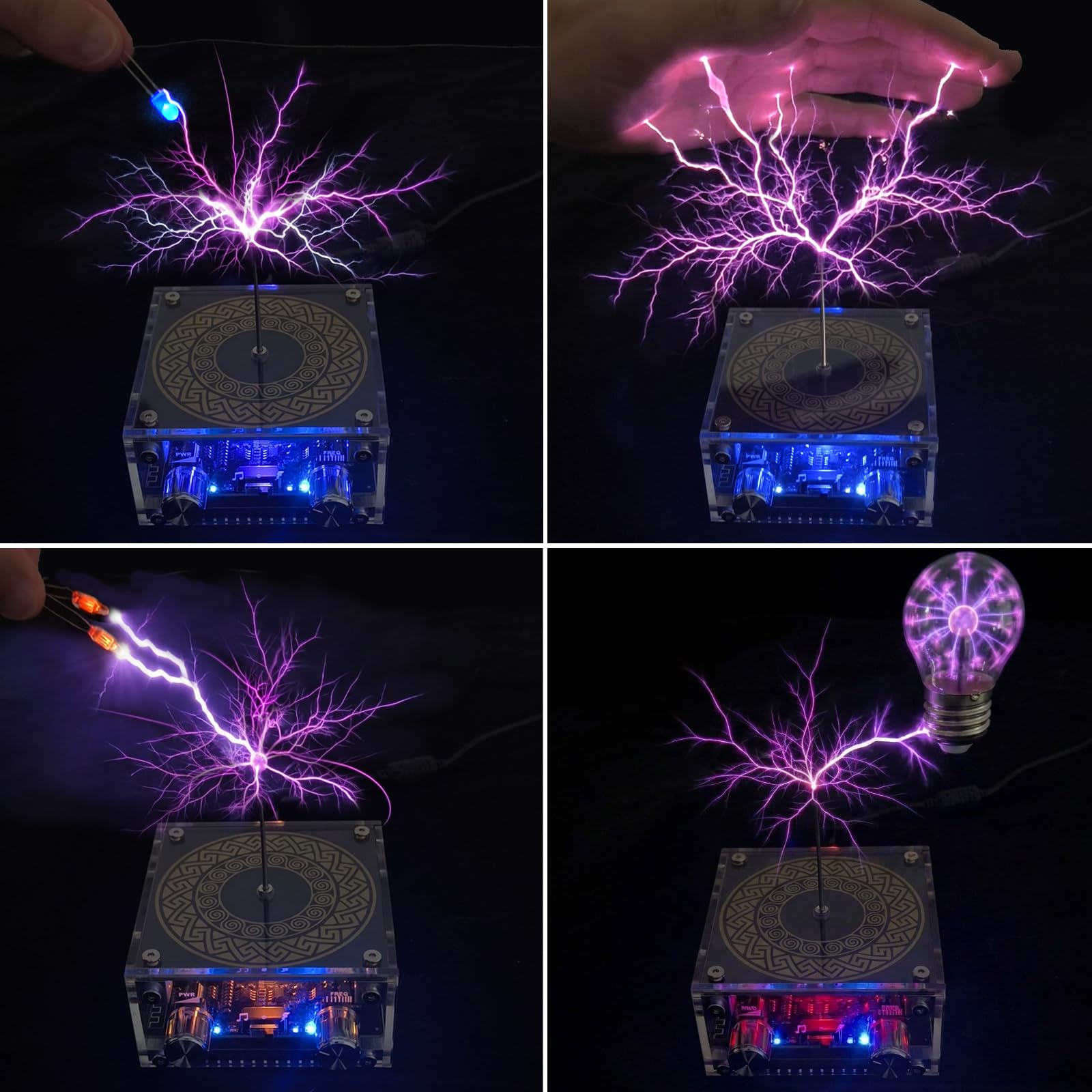 Musik Tesla Spule Bluetooth Lautsprecher mit LED, Berührbarer Lichtbogen Plasma Generator, Tesla Coil Speaker mit 10cm Lichtbogen, Desktop Deko Physik Experiment Geschenk für Technikfans
