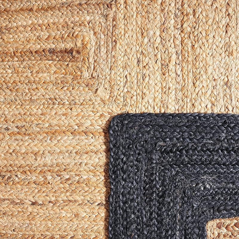 Tapis ovale en jute tissée à la main pour salon – Tapis rustique bohème naturel, durable et élégant – Noir et beige – 1,5 x 2,1 m
