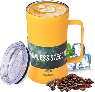 20 oz Stainless Steel Tumbler,Double-Wall Vacuum Insulated Beer Mug with Handle,Keeps Beverages Hot & Cold for Hours,Sweat-Proof Metal Tankard for IPA, Coffee, Cocktails(Yellow)