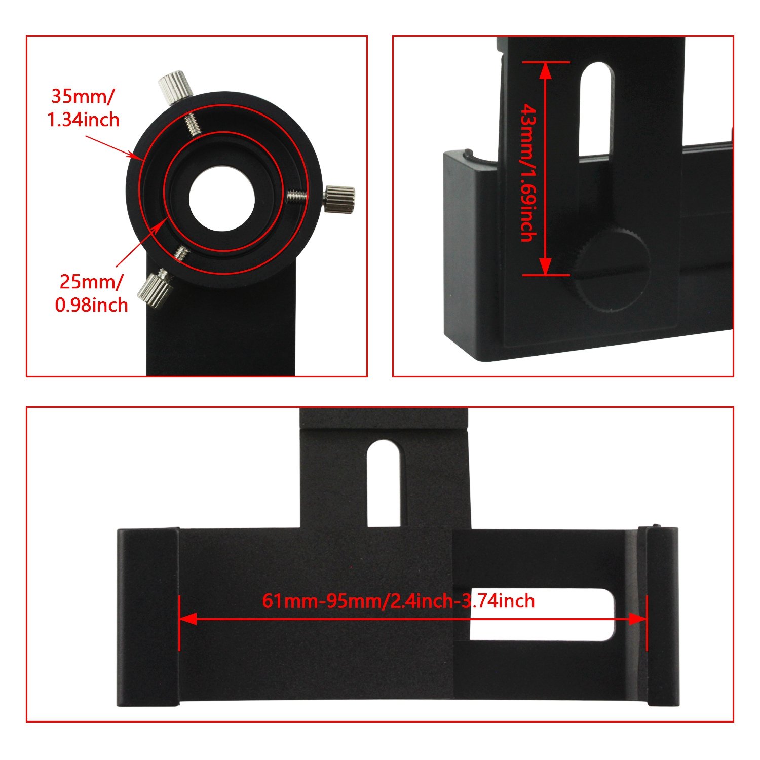 astromania Smartphone iPhone adaptador con adaptador de ocular 25 mm – 35 mm – para fotografía con telescopios y prismáticos telescopio terrestre o