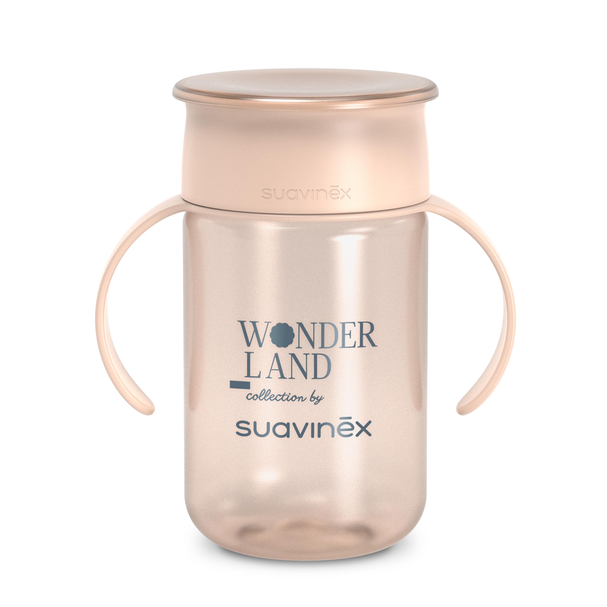 Suavinex, Tasse Apprentissage pour Bébé, avec Disque Anti-Fuite, Magic Cup Rebord Antifuite 360°, Anses Amovibles, Couvercle Hygiénique, Compatible Lave-Vaisselle, 340 ml, +12 Mois, Wonderland, Rose