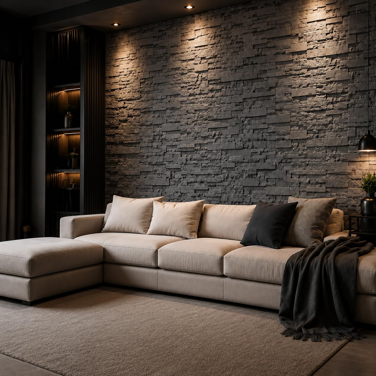 Genérico Papel Pintado 3D Efecto Ladrillo Gris Oscuro, Rollo PVC 10x0.53m
