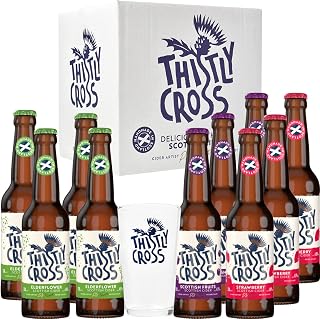 THISTLY CROSS Cider Gift Pack - 10 x 330ml plus Glass - Delicious Scottish Cider - Perfect as a Cider Gift Set for Men and Women or to Fill the Fridge