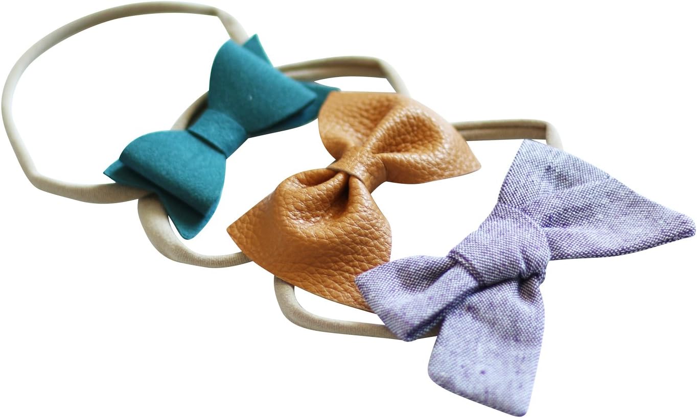 Nylon Headband Bows (3 pack) - Cute Hair Accessories for Girls and Babies by Clara Josie