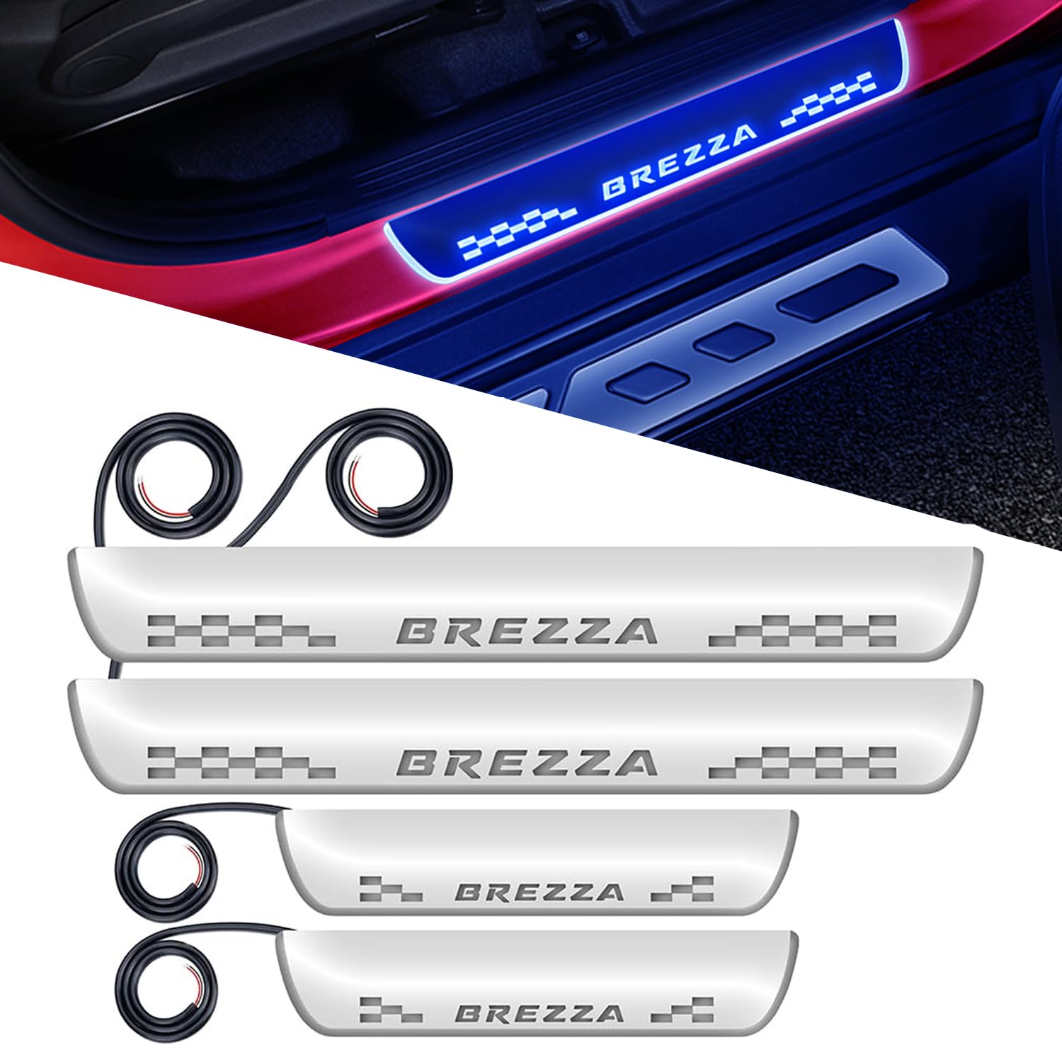 FABTEC 4PCS Car LED Door Sill Plate for Maruti Suzuki Brezza Blue Glow Mirror Finish Footstep Protector | Stylish Entry Guard Kit with 6 Month Warranty-image-36