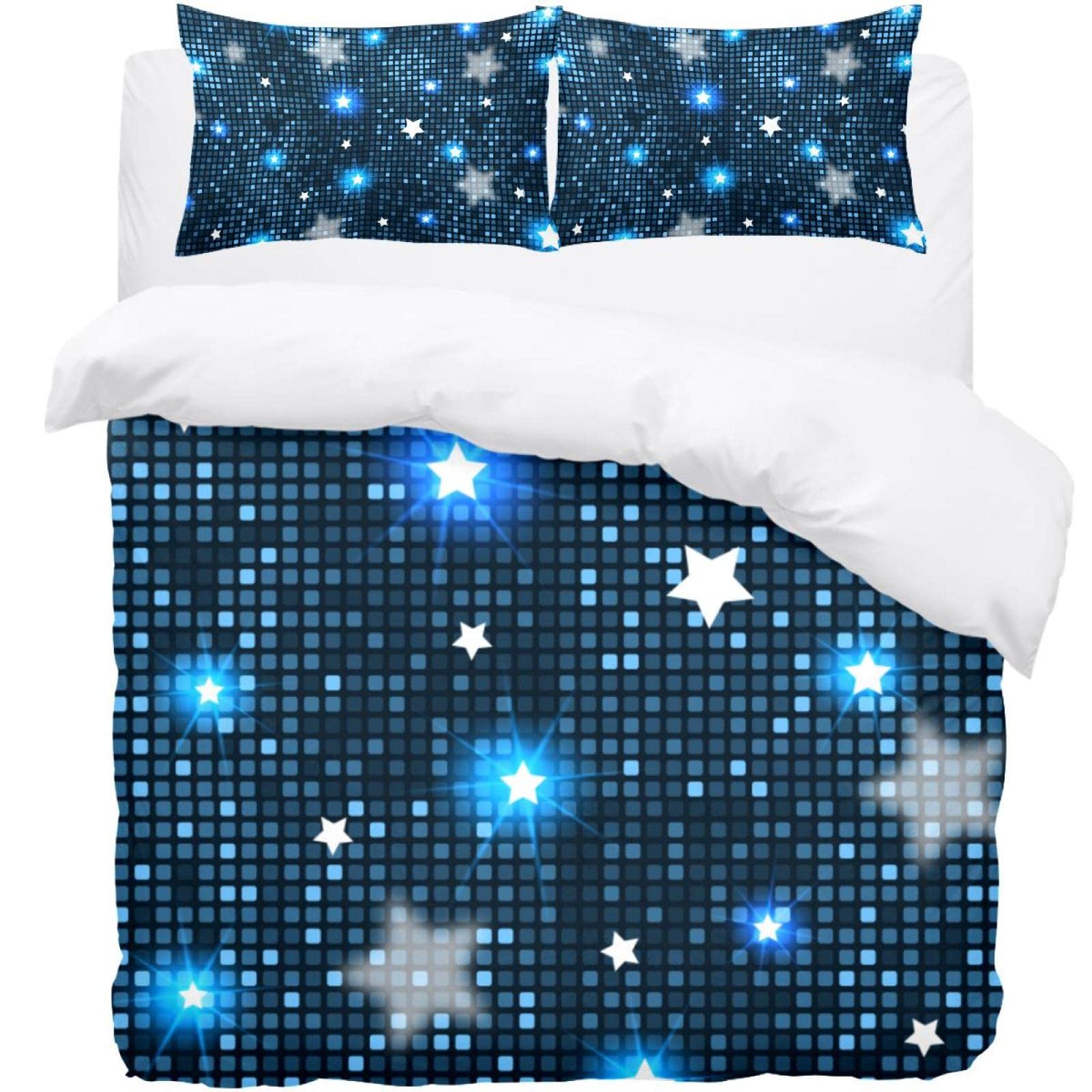 Housse de couette 3 pièces motif étoiles bleues abstraites pour lit une personne