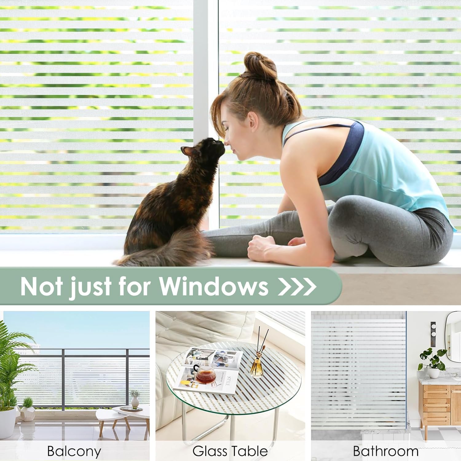 HOME13 Frosted Glass Window Film Window Privacy Film Removable UV Heat Blocking Vinyl Frosted Door Decorative Frosted Home Office Bathroom Window Film (Frosted Stripe, 12x80 Inch) — Amazon image 7