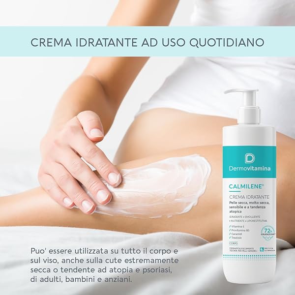 Dermovitamina Calmilene Crema Idratante 500 ml - Crema Corpo ad Azione Prolungata, Nutriente, Liporestitutiva ed Emolliente - Con Vitamina E e Ceramidi - Indicata per Adulti e Bambini - 3
