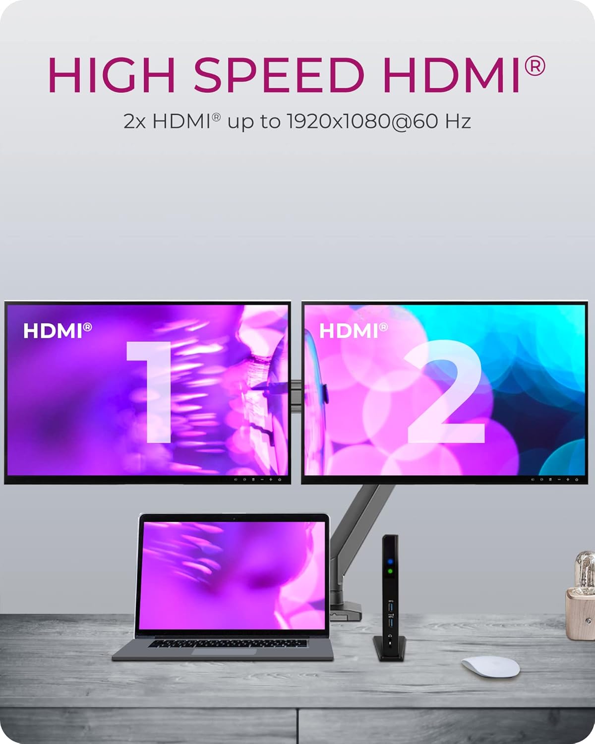 Laptop connected to two external monitors via the docking station