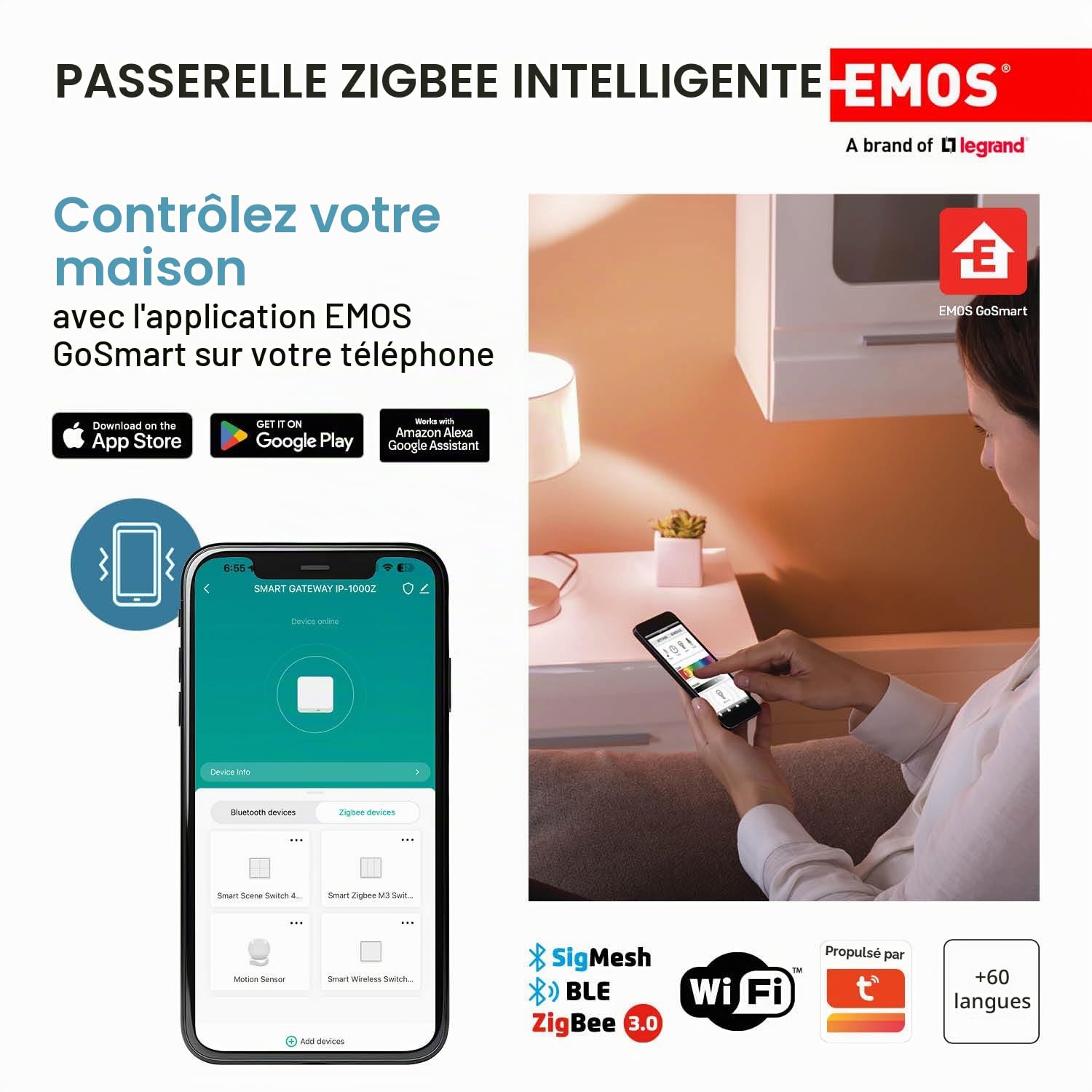 EMOS GoSmart ZigBee Passerelle IP-1000Z Smart Home Hub Compatible avec Tuya, Smart Life, Prise en Charge Bluetooth, 2,4 GHz WiFi, 6 x 6 cm, Blanc