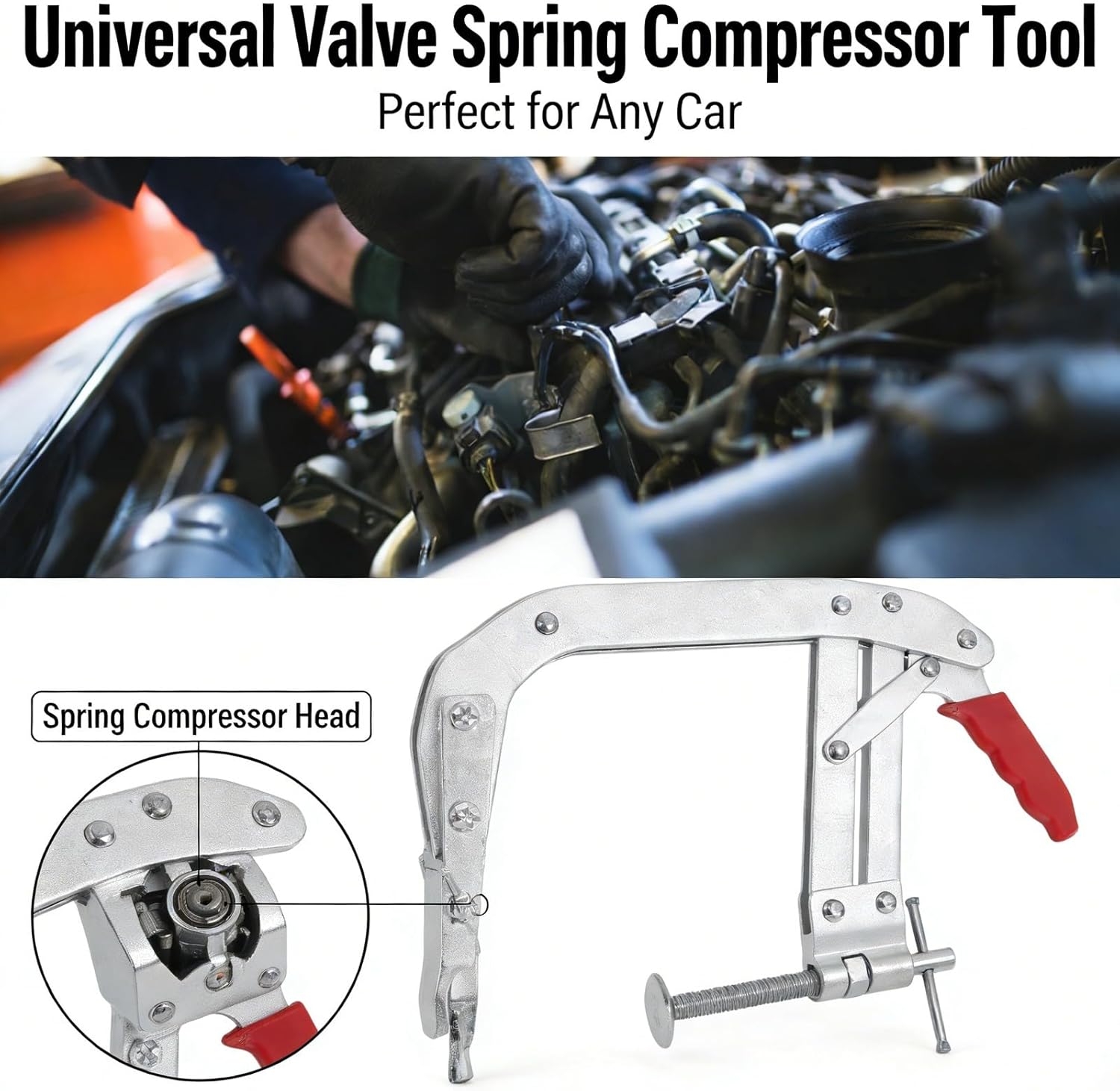 8in Valve Spring Compressor, Universal Engine Valve Train Tool, Two Way Adjustment - Ergonomic Grip, Compressor, Ideal for Small to Medium Engines