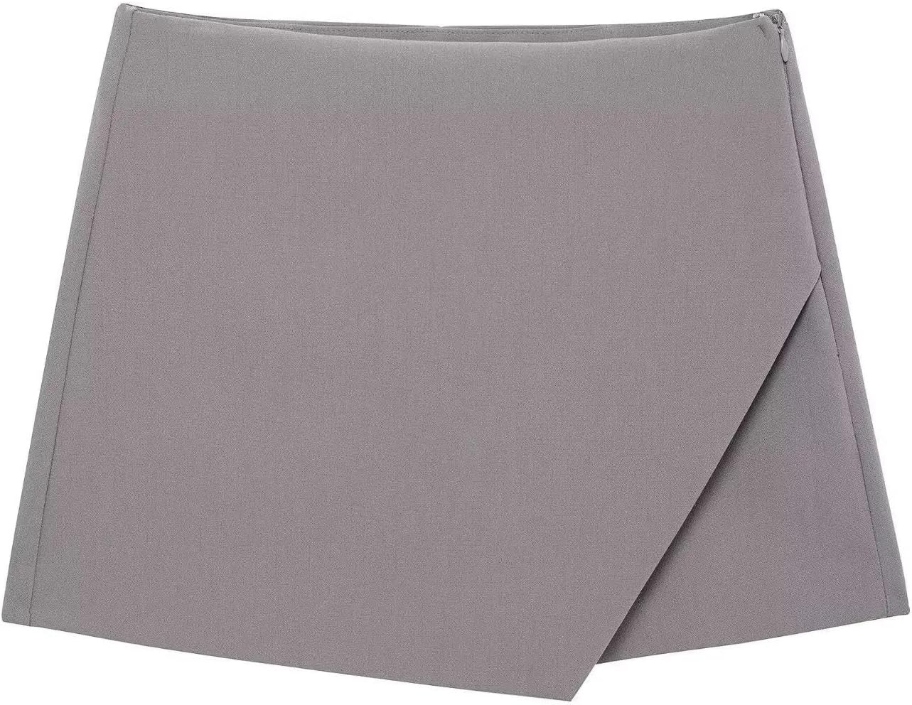 High Waist Asymmetrical Hem Skort, Solid Skirt Shorts with Side Zipper for Slim Look