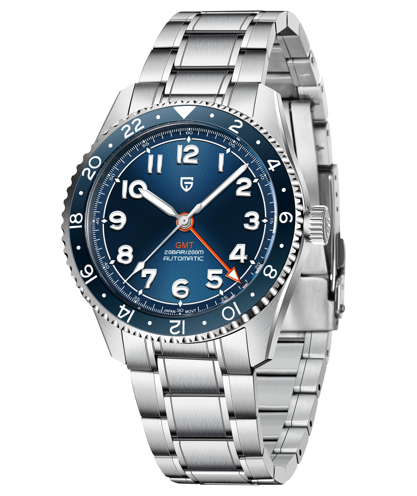 PAGRNE DESIGNPagani Design Men's Watch Automatic GMT Wristwatch for Men with Stainless Steel Strap Japan NH34A Movement Sapphire Glass Waterproof Luminous Classic Business