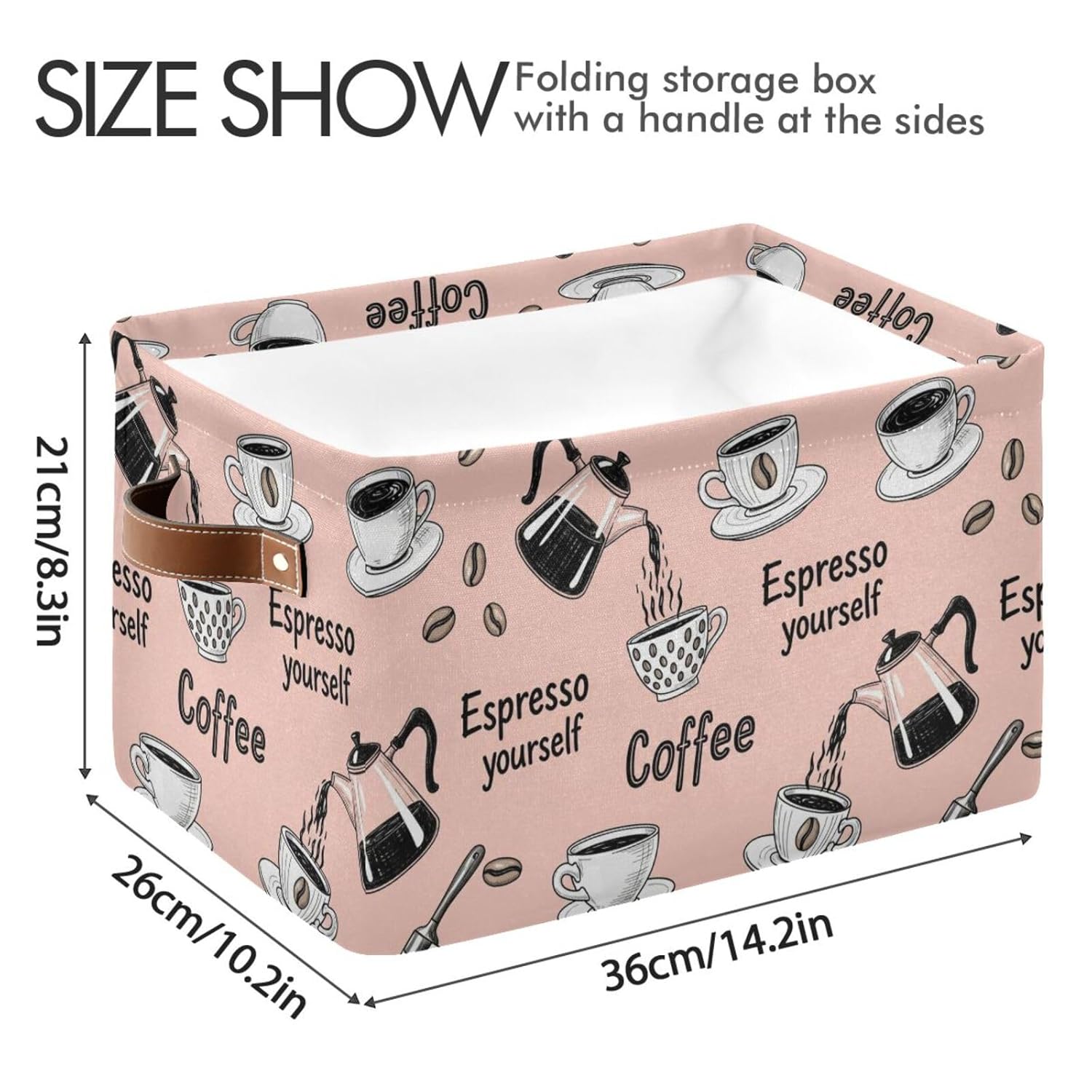 Coffees Pink Pattern Rectangular Storage Bin Basket with Handles - Organizer Bin for Books Laundry Basket for Pets Playroom Clothes