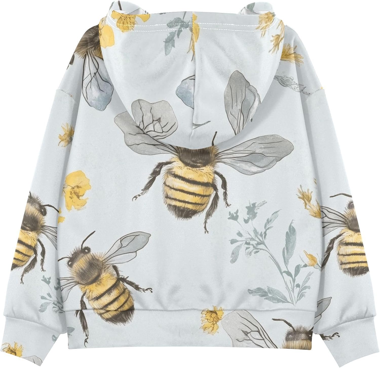 ZZXXB Lovely Bee Floral Print Kids Sweatshirts Boys Girls Hooded Kangaroo Pocket Pullover Tops XS-XXL