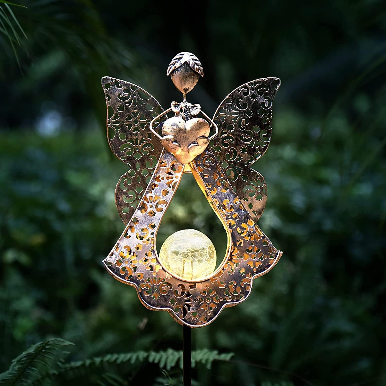 Ulmisfee Halloween Solar Garden Stake Lights Outdoor Metal Angel Solar Warm White LEDs Stake Light Memorial Gift - Solar Angel Lights Perfect as Halloween Angel Remembrance Gifts & Sympathy Gifts