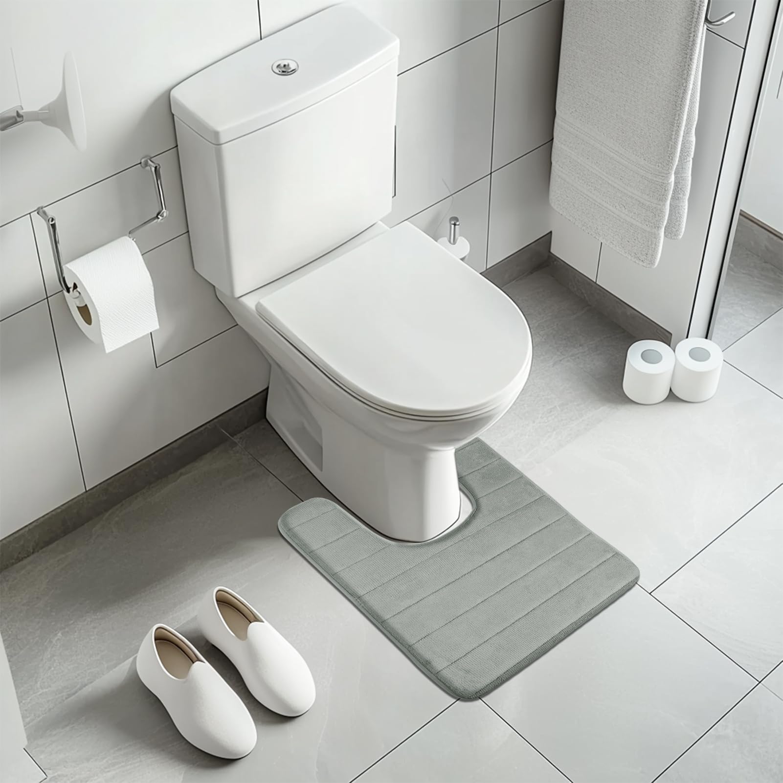 LUSCHEER Absorbent WC Toilet Rug Non-Slip U Shape Pedestal Mat Bath Mat - Image 3