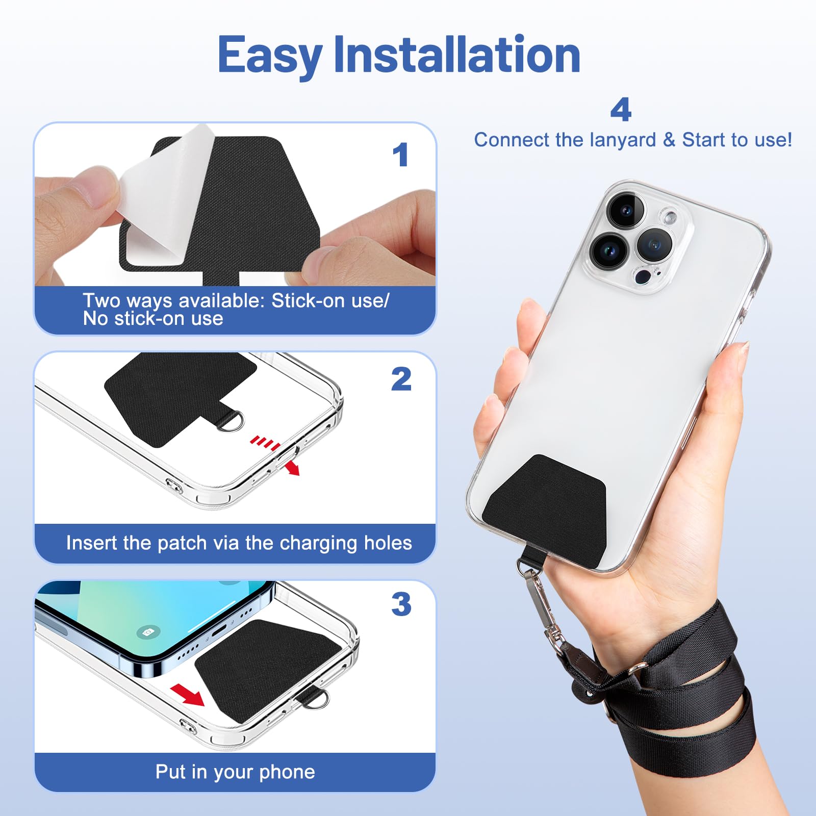 Cell Phone Lanyard, Phone Lanyard Tether With Patch, 2 In 1 IPhone Lanyard Tether With Carabiner Clip For Anti-Drop Outdoor Skiing Hiking Cycling