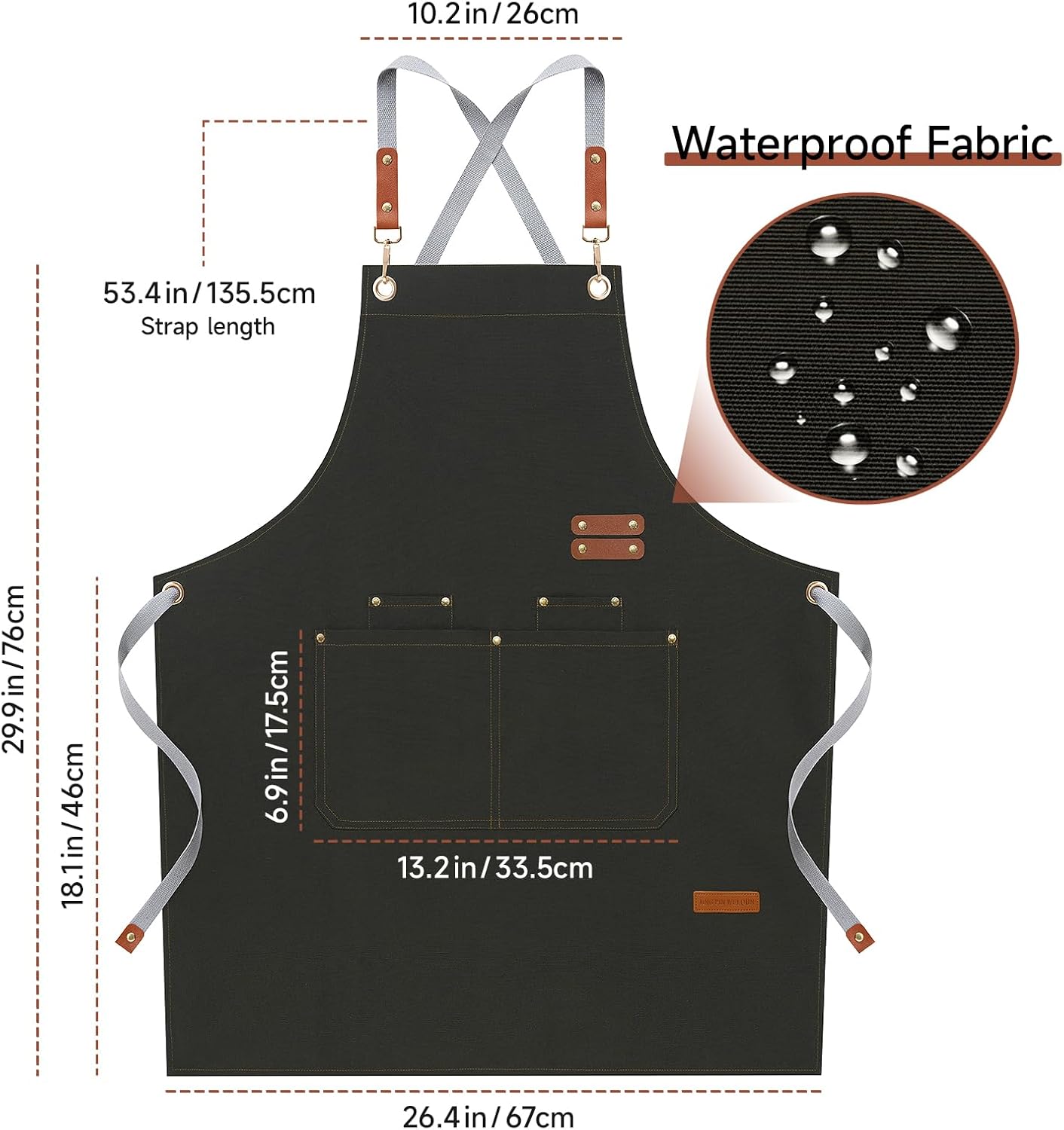 Chef Aprons for Men Women with Large Pockets, Cotton Canvas Cross Back Adjustable Cooking Kitchen Work Waterproof Bib Apron Green - Image 5