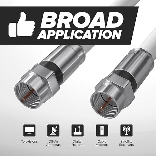 Miniatura 8 de Cable coaxial RG6 de CIMPLE CO, color blanco, fabricado en los Estados Unidos, con conectores, F81RF, coaxial digital, AV, CableTV, antena y