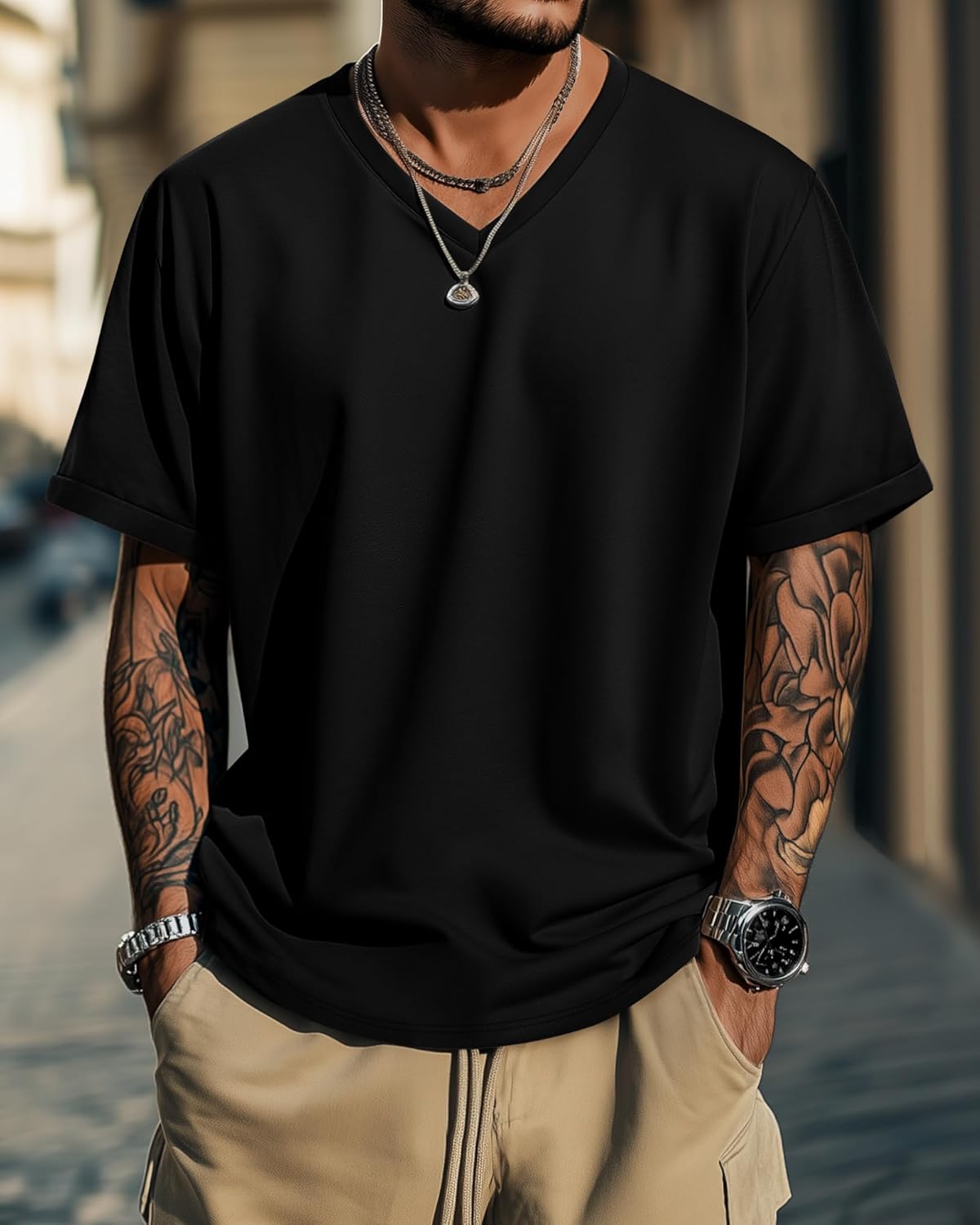 3 Pack Big and Tall Cotton T-Shirts for Men, Short Sleeve V Neck Oversized Tops Casual Summer Basic Plus Size Tees - Image 7