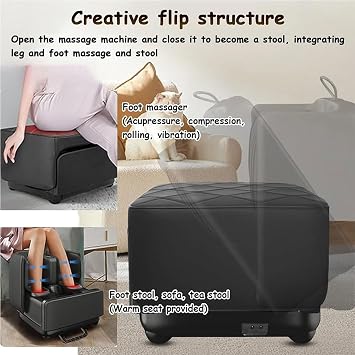 2 in 1 Foot Massager Machine, with Heat Kneading,Vibration,Compression Massagers Shiatsu Heated Electric Foot Massager for Feet,Ankle,Leg,Tired Muscles & Plantar Fasciitis(Black)