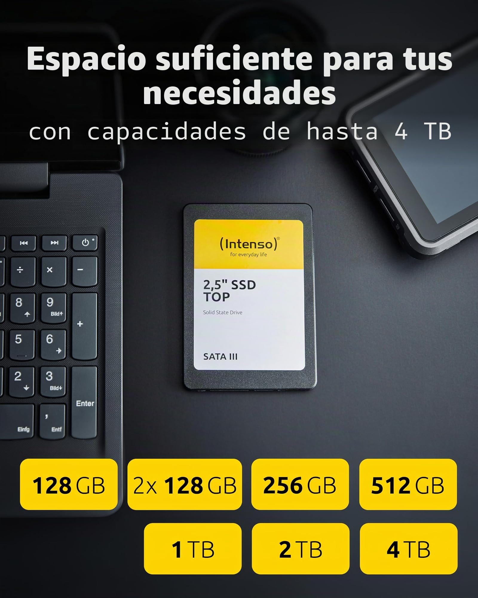Intenso SSD SATA III Interno de 2,5 Pulgadas Top 128 GB Doble Pack, hasta 550 MB/s de Lectura y 500 MB/s de Escritura, silencioso, Resistente a los Golpes y eficiente energéticamente - SSD para PC y