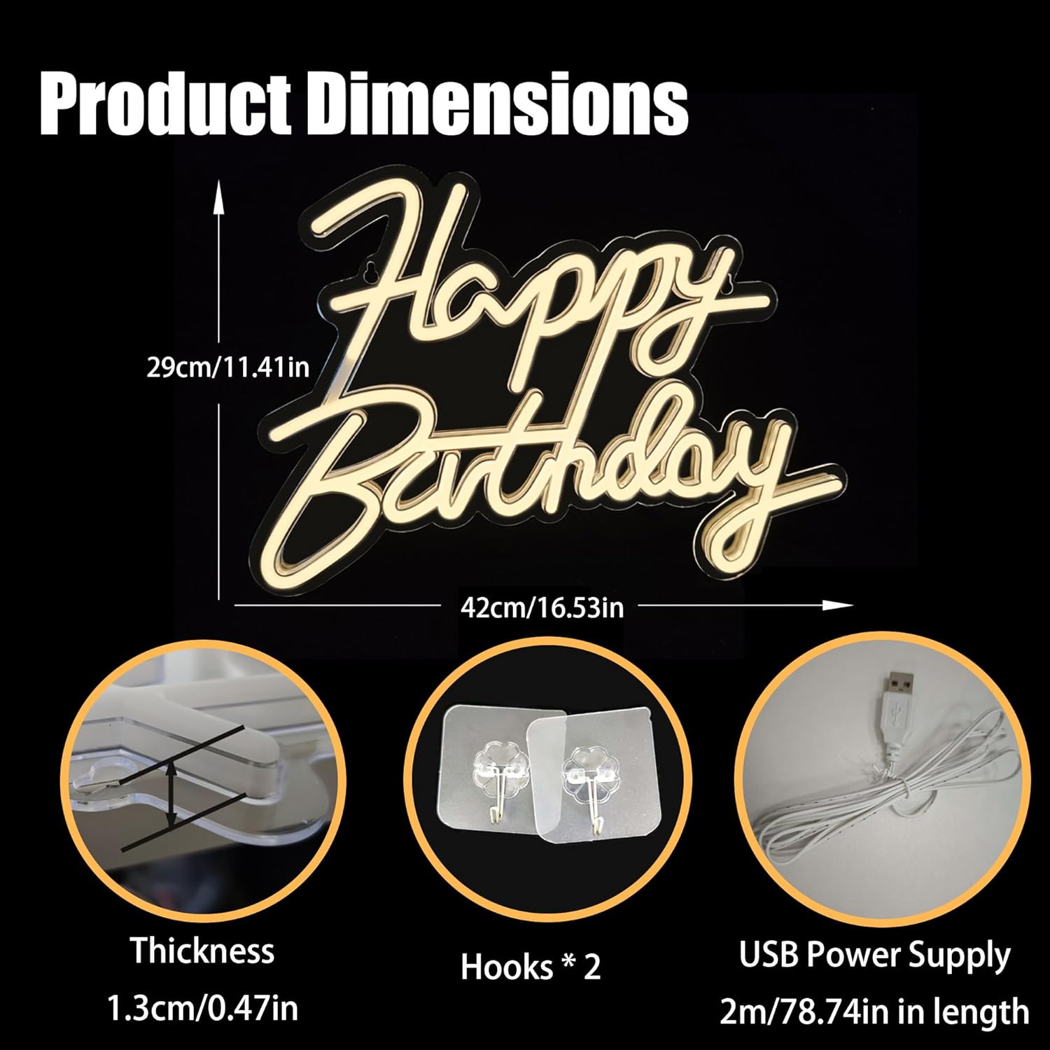 Happy Birthday Neon Signs,Adjustable LED Neon Light Sign Backdrop powered by USB,Light Up Colorful Bday Neon Lights for Backdrop All Birthday Party,Wall Decor,Gifts,Celebration Decoration(Warm White)