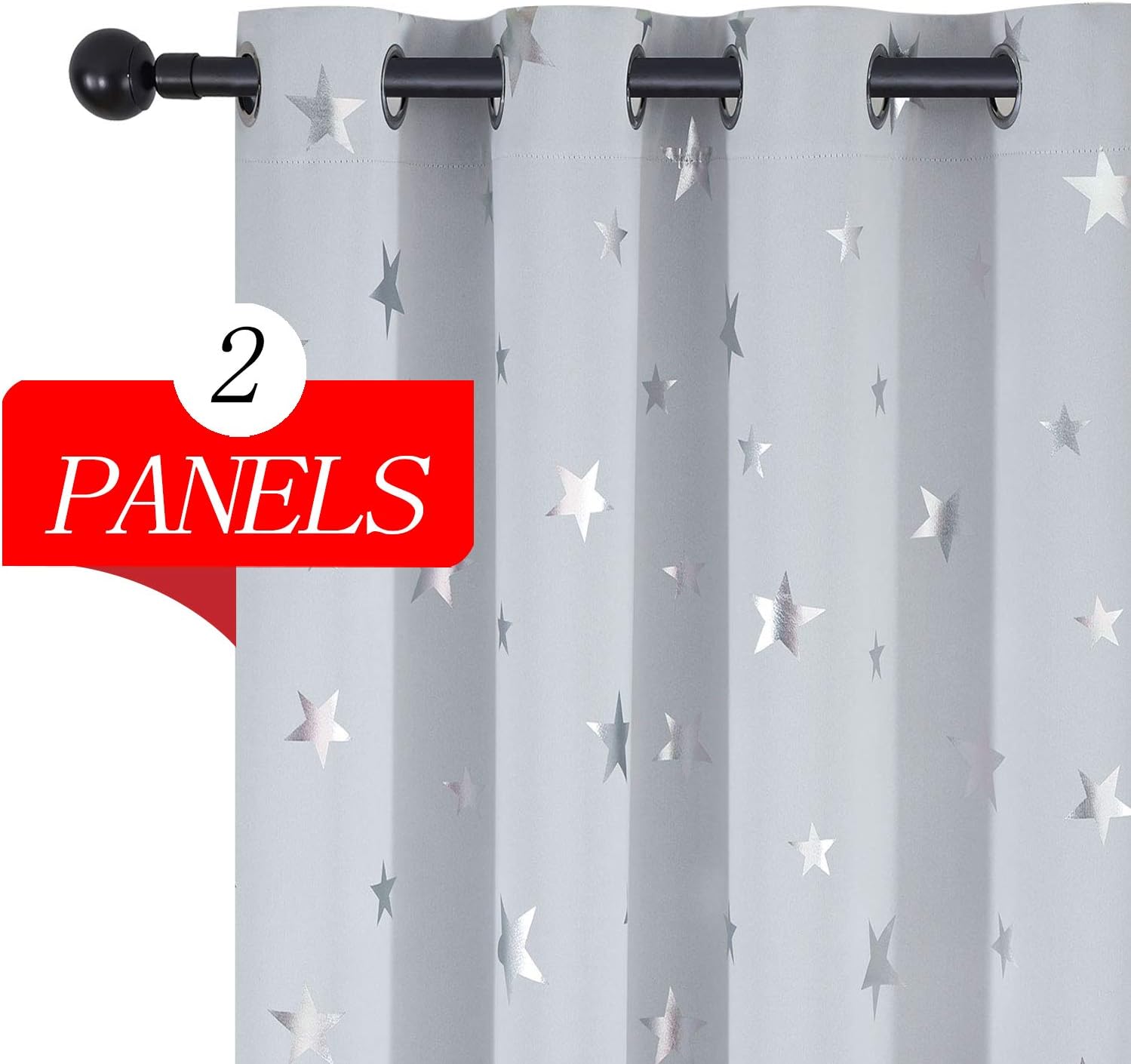 Estelar Textiler Greyish White Room Darkening Curtain Panels Thermal Insulated Blackout Curtains Grommet Window Shades with Silver Star Print Curtains for Baby Nursery Room 52W x 84L Inch 1 Pair