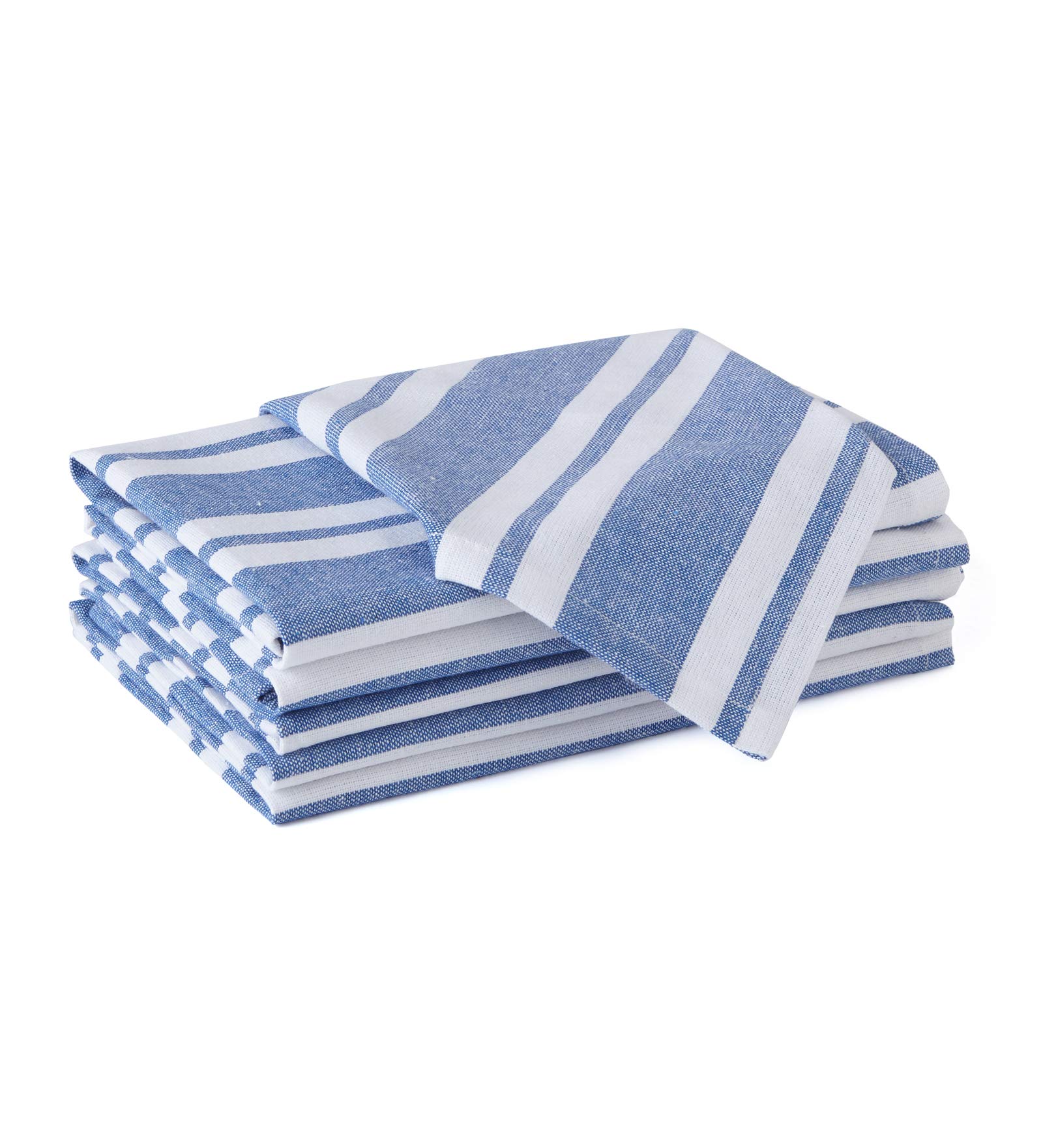 Encasa XO Cotton Cloth Napkins Set of 6, 20"x20" | Washable & Reusable Dinner Napkins White & Franca Blue Stripes Table Napkins for Farmhouse, Wedding, Holiday, Party & Everyday Dining