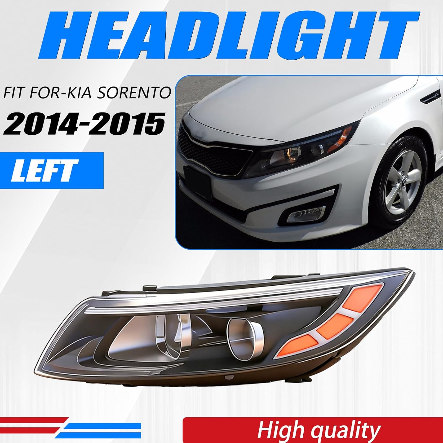 Halogen Headlight Assembly Compatible with 2014 2015 Kia Optima Headlight Headlamp Projector w/o LED w/Bulb (Driver Left Side)