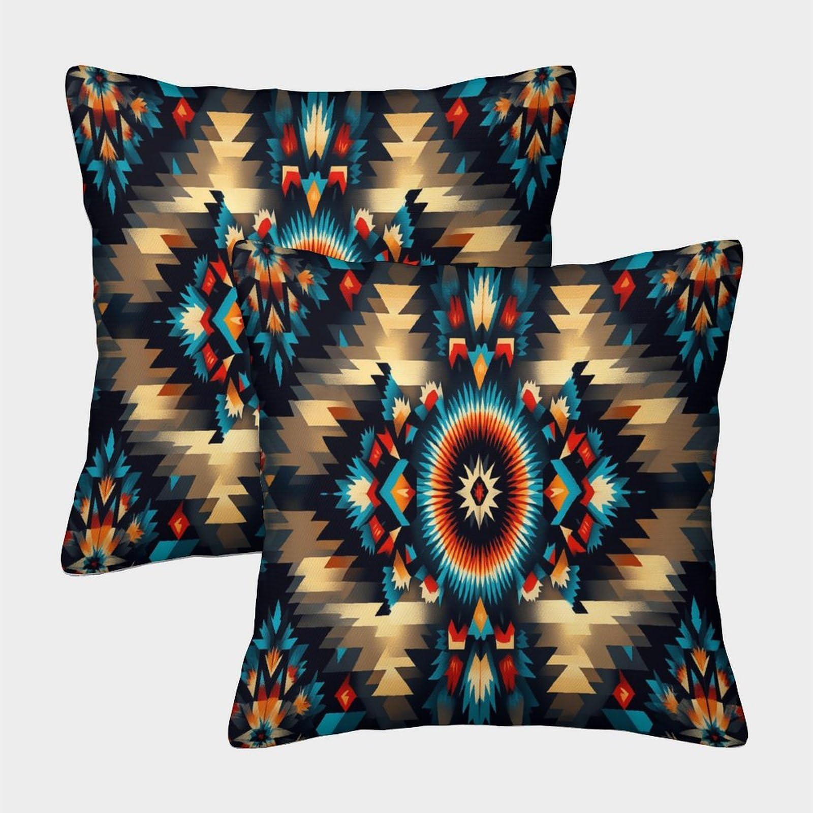 kaiyun 2 Pack Digital Printing 3D Native Americans,Ethnic Patterns Theme Square Cushion Cover 40x40cm Suitable for Outdoor Home Bed Decoration Pattern