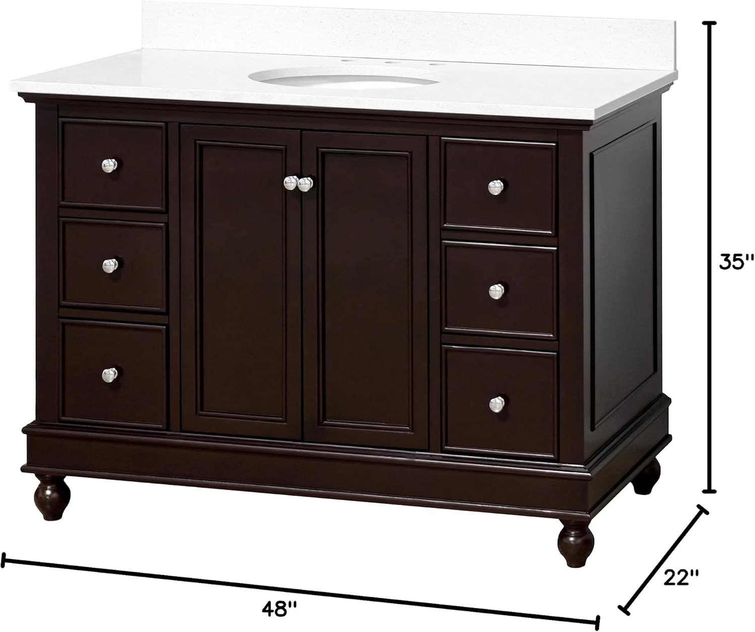 Bella 48-inch Bathroom Vanity (Chocolate/Quartz): Includes Chocolate Cabinet with Stunning Quartz Countertop and White Ceramic Sink