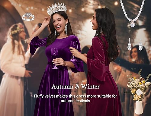 Vista 6 de HomRain Women's Velvet Dress Long Sleeve Velvet Wedding Guest Dress Velvet Dresse for Women Cocktail Evening Party