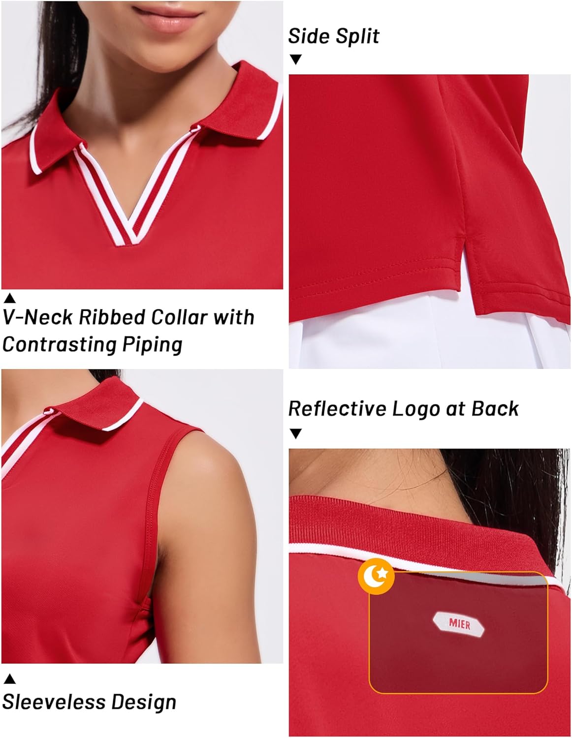 MIER Women's Sleeveless Golf Polo Shirts Dry Fit Collared Tank Tops V Neck Ribbed Athletic Tennis Shirt, Moisture Wicking - Image 4