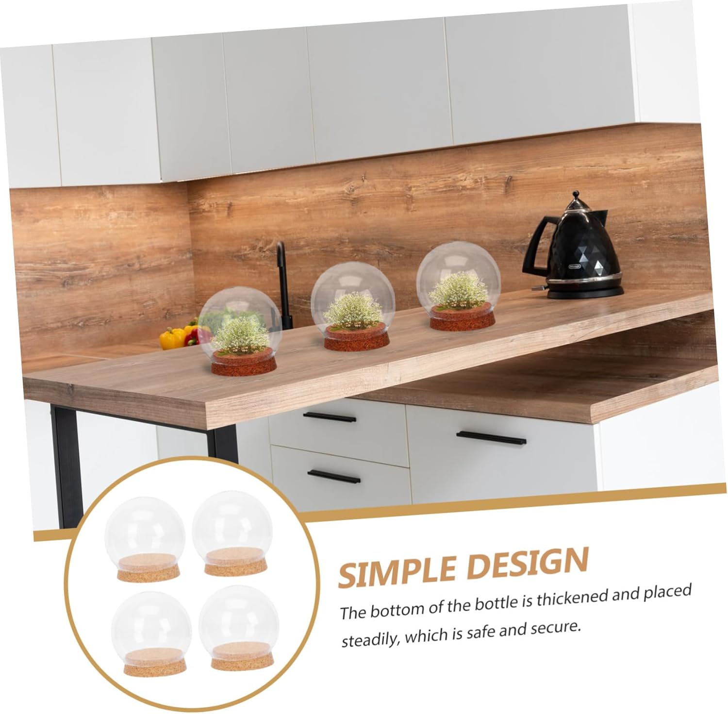 CHILDWEET 4pcs Glass Cloche Display Cover Cork Base for Preserved Flowers and Figurines Decorative Glass Dome for Home Decor and Party Arrangements