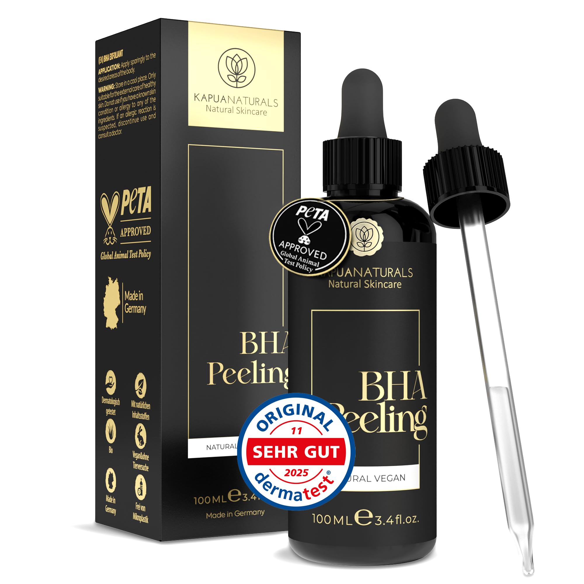Bio BHA Peeling 2% (100 ml) - Peeling Gesicht mit BHA + AHA • 2% Salicylsäure Gesichtspeeling gegen Mitesser, Pickel & verstopfte Poren • Poren verkleinern • Blackhead Remover Mitesser entfernen