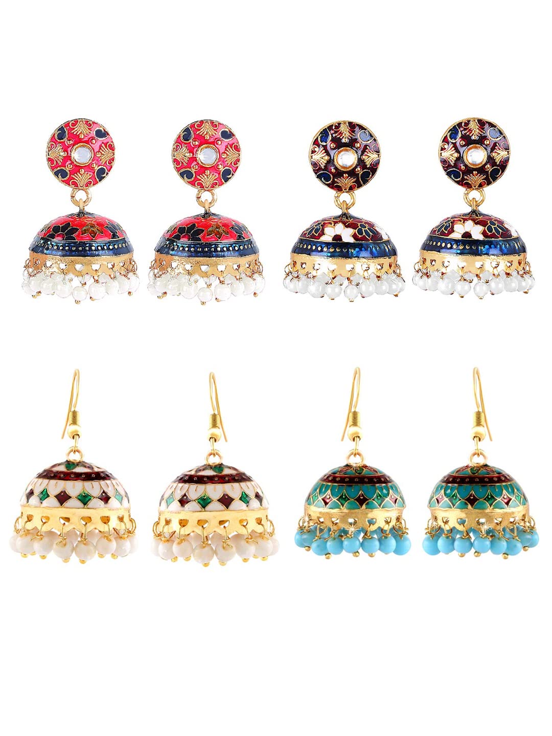 Yellow Chimes Gold Plated Meenakari Handcrafted Floral Designer Traditional Gold Plated Jhumka Jhumki Combo Earrings for Women and Girls (B097TLP1N9) Amazon Price History, Amazon Price Tracker