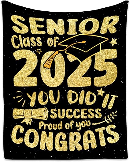 Graduation Blanket - Class of 2025 Graduation Gifts for Her or Him - 40"x50" Flannel Soft Throw Decorations - Senior 2025 Gold Blankets for College, High School