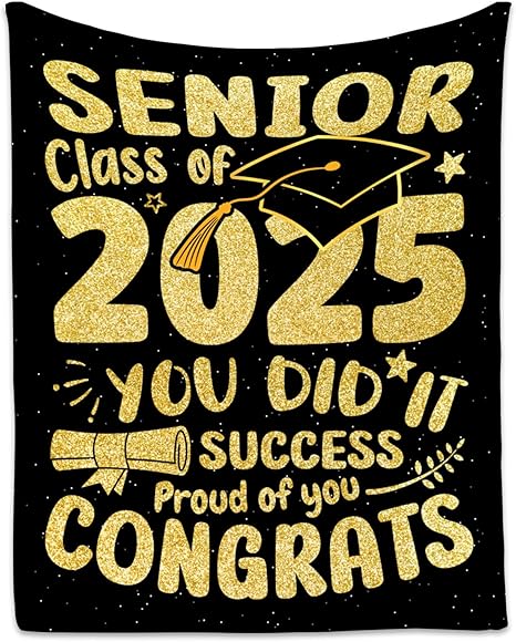 Graduation Blanket - Class of 2025 Graduation Gifts for Her or Him - 40"x50" Flannel Soft Throw Decorations - Senior 2025 Gold Blankets for College, High School