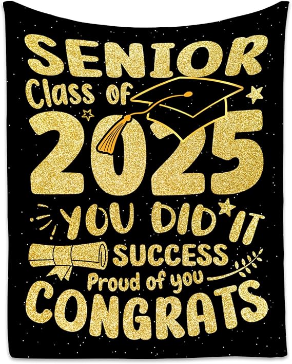 Graduation Blanket - Class of 2025 Graduation Gifts for Her or Him - 40"x50" Flannel Soft Throw Decorations - Senior 2025 Gold Blankets for College, High School