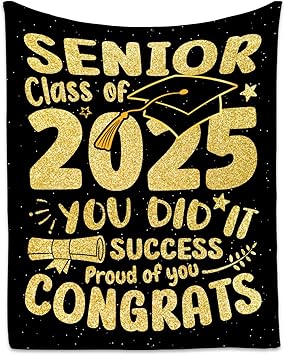 Graduation Blanket - Class of 2025 Graduation Gifts for Her or Him - 40"x50" Flannel Soft Throw Decorations - Senior 2025 Gold Blankets for College, High School