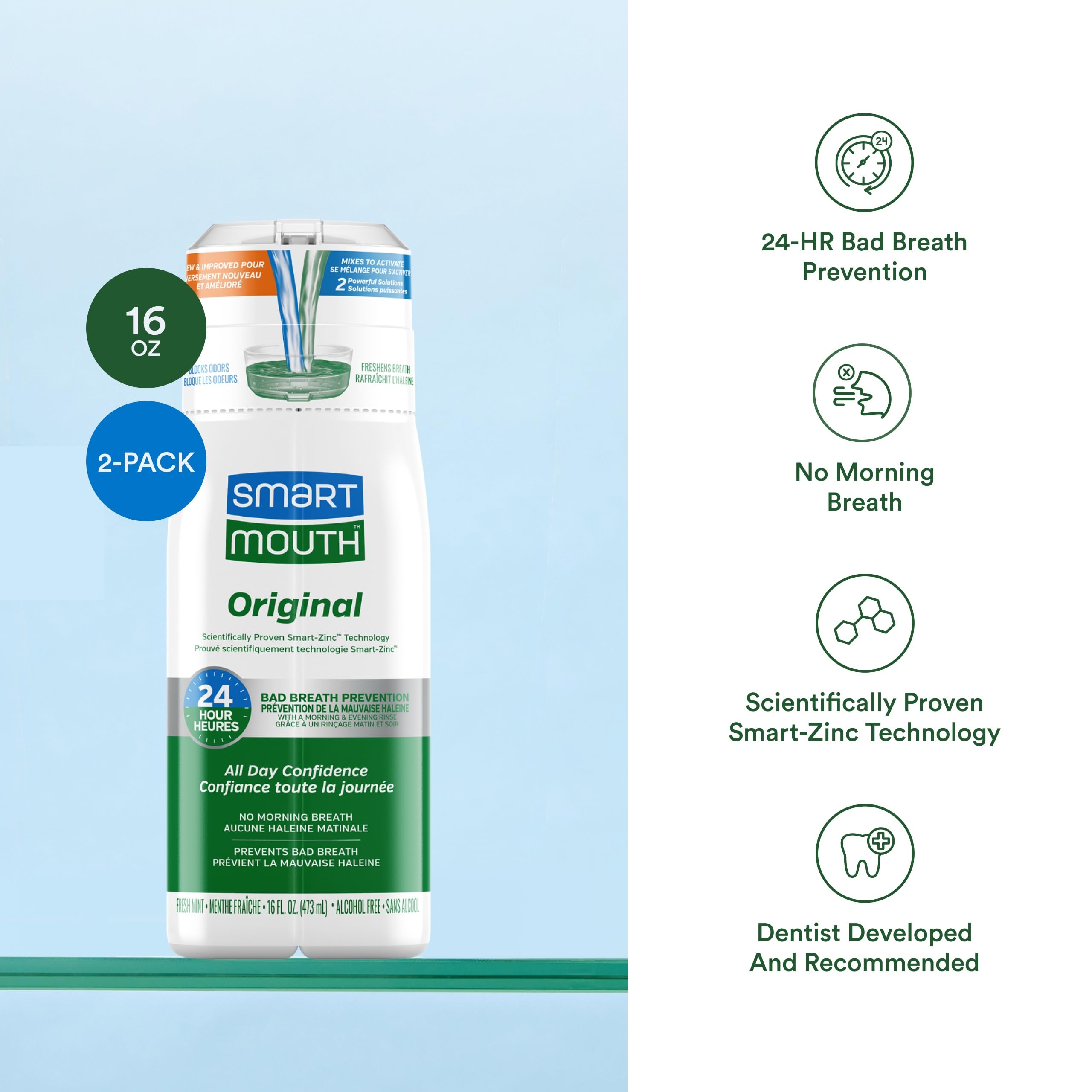 SmartMouth Collutorio, menta fresca - 16 once pacchetto di 2 Verde